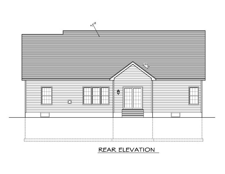 Ranch Rear Elevation of Plan 54108