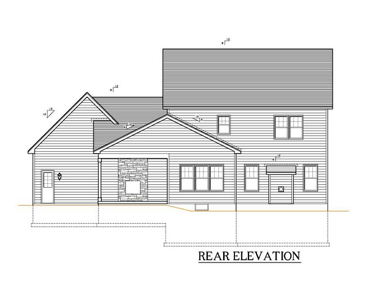 Traditional Rear Elevation of Plan 54116