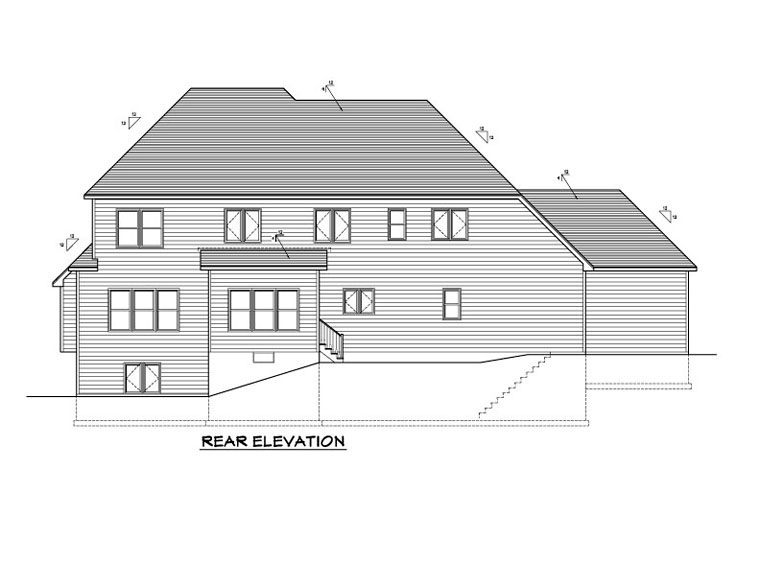 Traditional Rear Elevation of Plan 54121