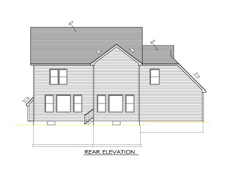 Traditional Rear Elevation of Plan 54131