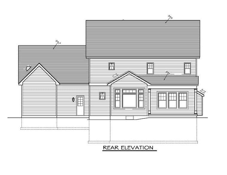 Traditional Rear Elevation of Plan 54132