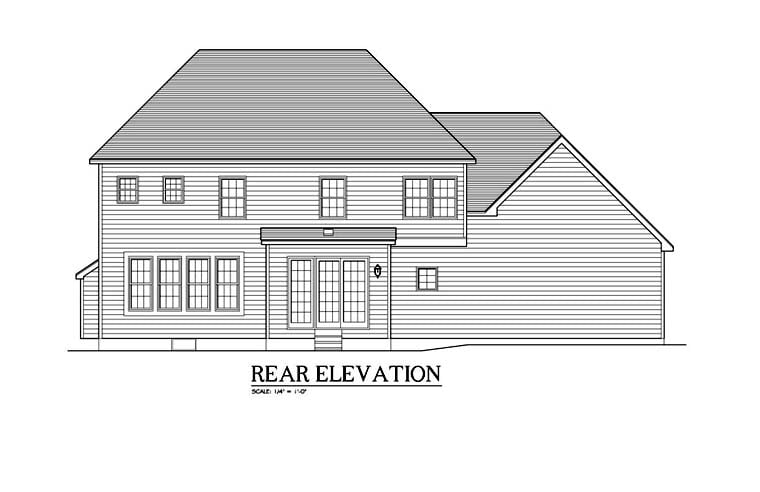 Traditional Rear Elevation of Plan 54137