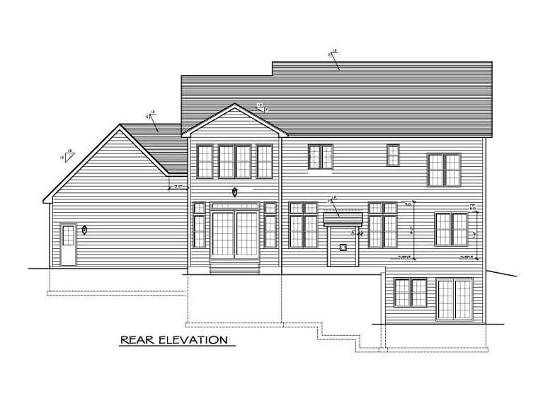 Traditional Rear Elevation of Plan 54142