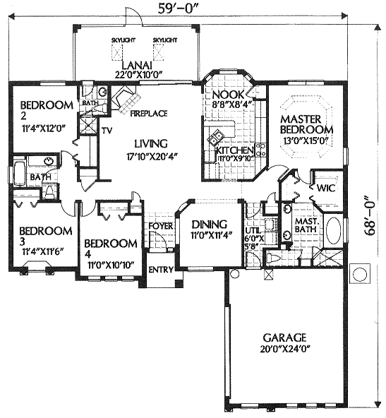 House Plan 54801 Mediterranean Style with 2000 Sq Ft, 4