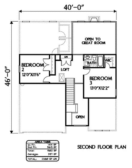 House Plan 54858 Second Level Plan