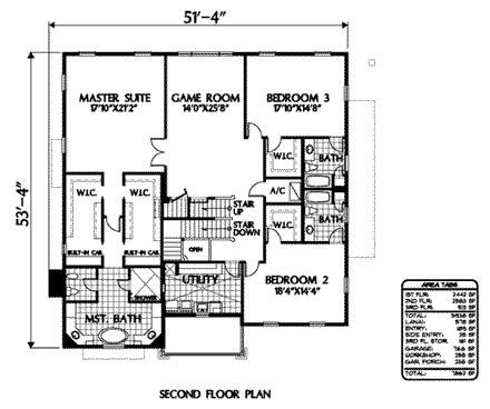 House Plan 54862 Second Level Plan