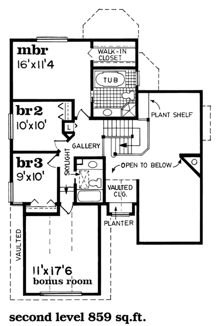 House Plan 55075 Second Level Plan