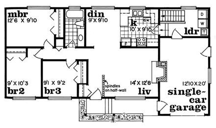 House Plan 55383 First Level Plan