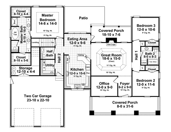 Cottage Country Craftsman Southern Level One of Plan 55601