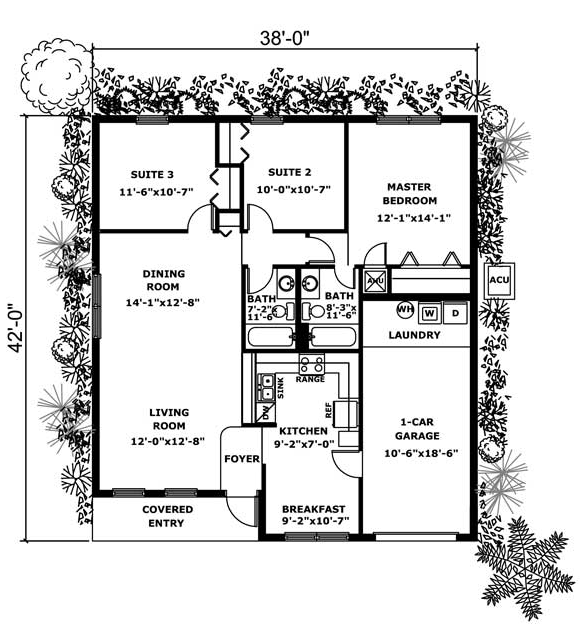 Narrow Lot One-Story Level One of Plan 55702