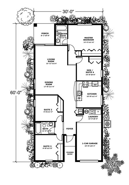 Narrow Lot One-Story Level One of Plan 55710