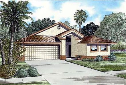 Narrow Lot One-Story Elevation of Plan 55715