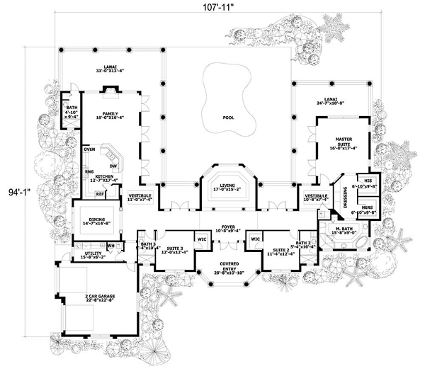 Mediterranean One-Story Level One of Plan 55728