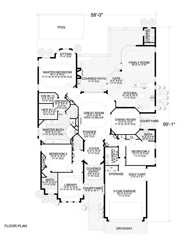 Mediterranean One-Story Level One of Plan 55732