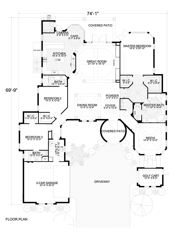 Mediterranean One-Story Level One of Plan 55734
