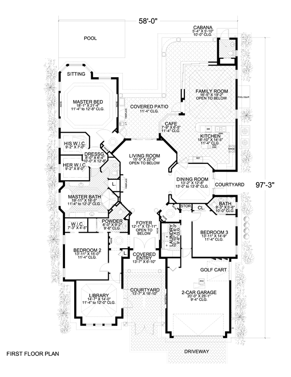 Mediterranean One-Story Level One of Plan 55735