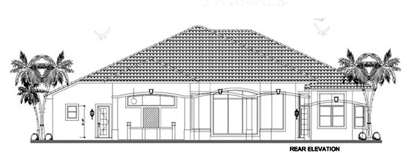 Mediterranean One-Story Rear Elevation of Plan 55751