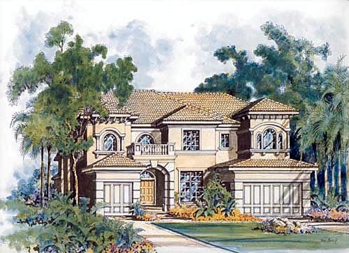 Mediterranean Plan with 4779 Sq. Ft., 5 Bedrooms, 6 Bathrooms, 2 Car Garage Elevation