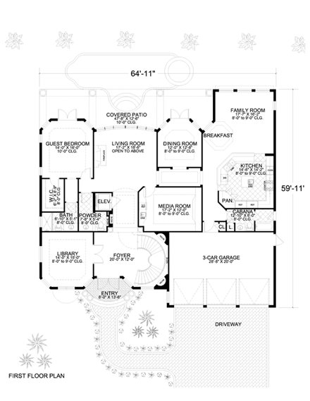 House Plan 55765 First Level Plan