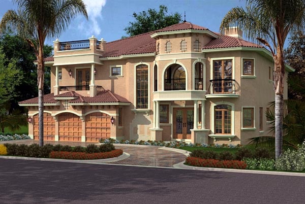 Italian, Mediterranean Plan with 5176 Sq. Ft., 5 Bedrooms, 7 Bathrooms, 3 Car Garage Elevation