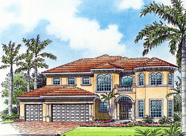 Mediterranean, One-Story Plan with 5204 Sq. Ft., 5 Bedrooms, 5 Bathrooms, 3 Car Garage Elevation