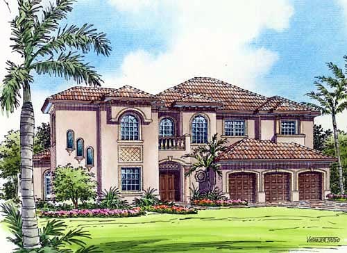 Plan 55787 | Mediterranean Style with 5 Bed, 6 Bath, 3 Car Garage