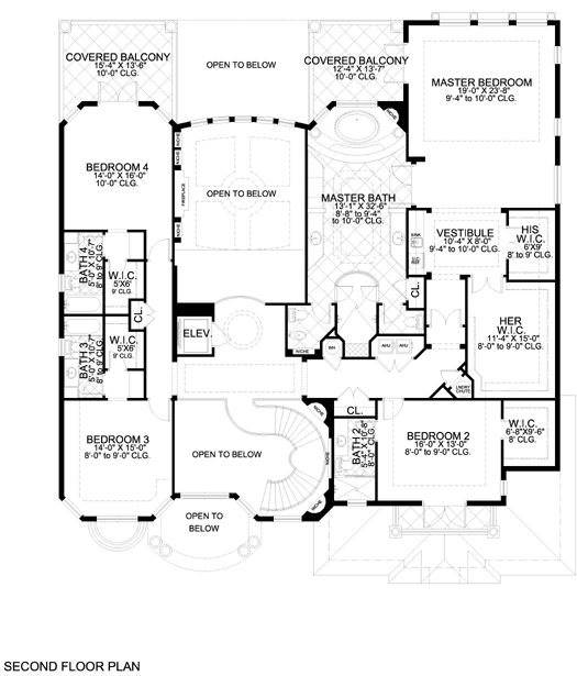 Plan 55795 | Mediterranean Style with 5 Bed, 7 Bath, 3 Car Garage