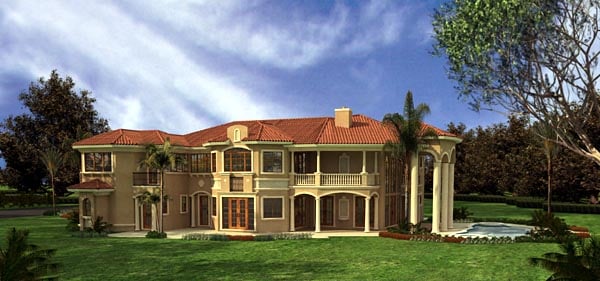 Mediterranean Plan with 7502 Sq. Ft., 7 Bedrooms, 9 Bathrooms, 2 Car Garage Rear Elevation