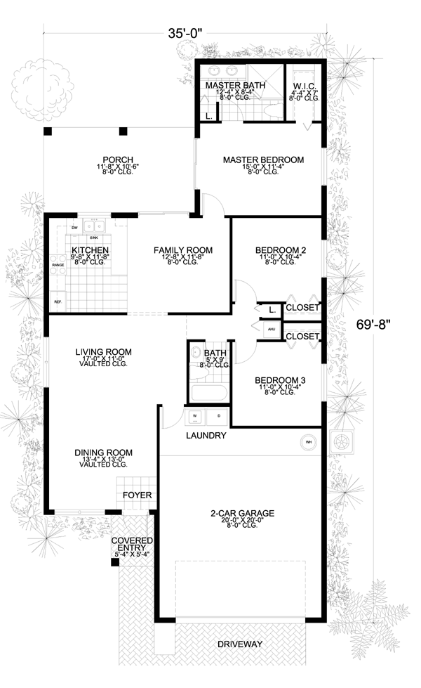 Narrow Lot One-Story Level One of Plan 55811