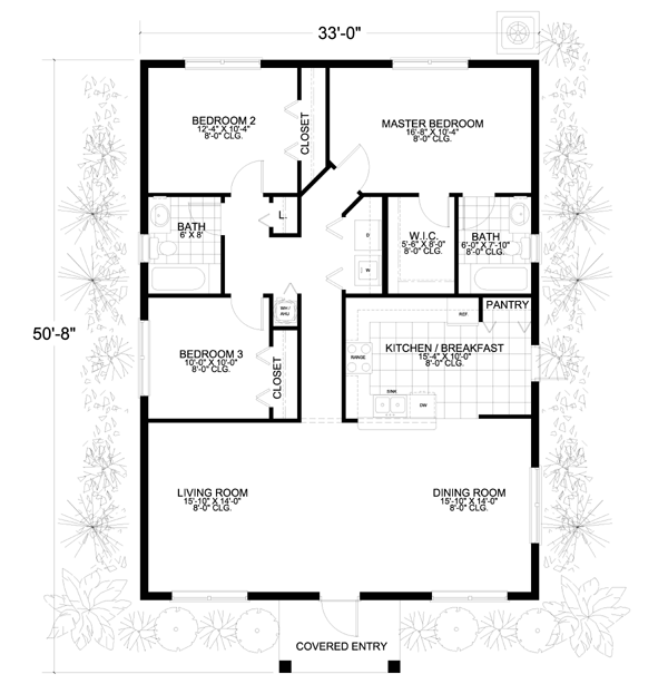 Narrow Lot One-Story Level One of Plan 55812