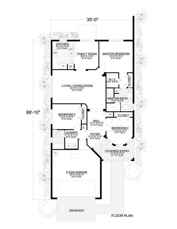 Narrow Lot One-Story Level One of Plan 55816