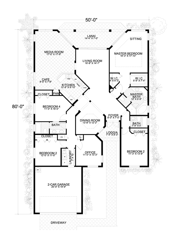 Florida One-Story Level One of Plan 55824