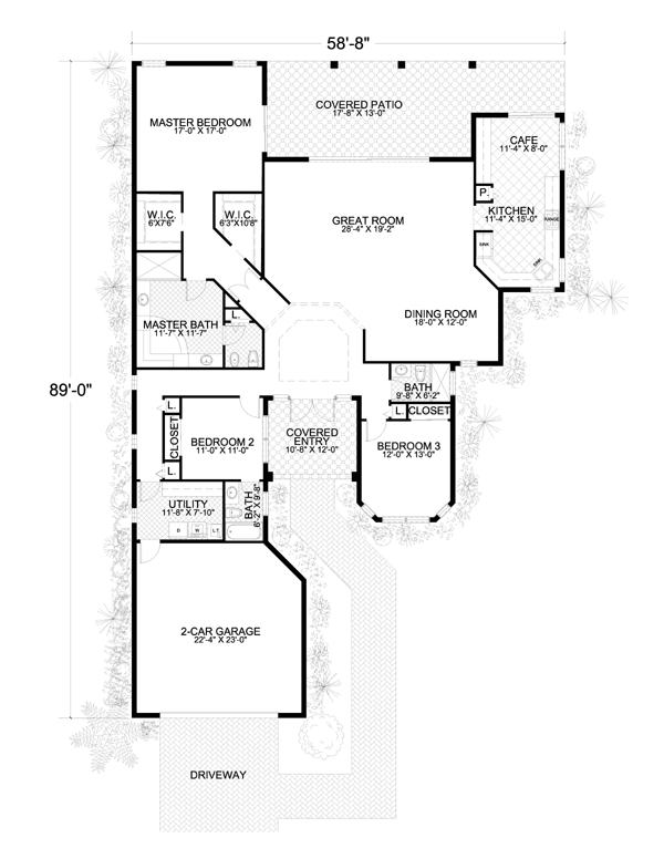 Florida One-Story Level One of Plan 55825