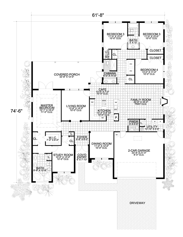 Florida One-Story Level One of Plan 55826