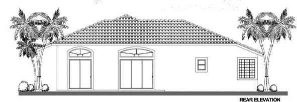 One-Story Rear Elevation of Plan 55828