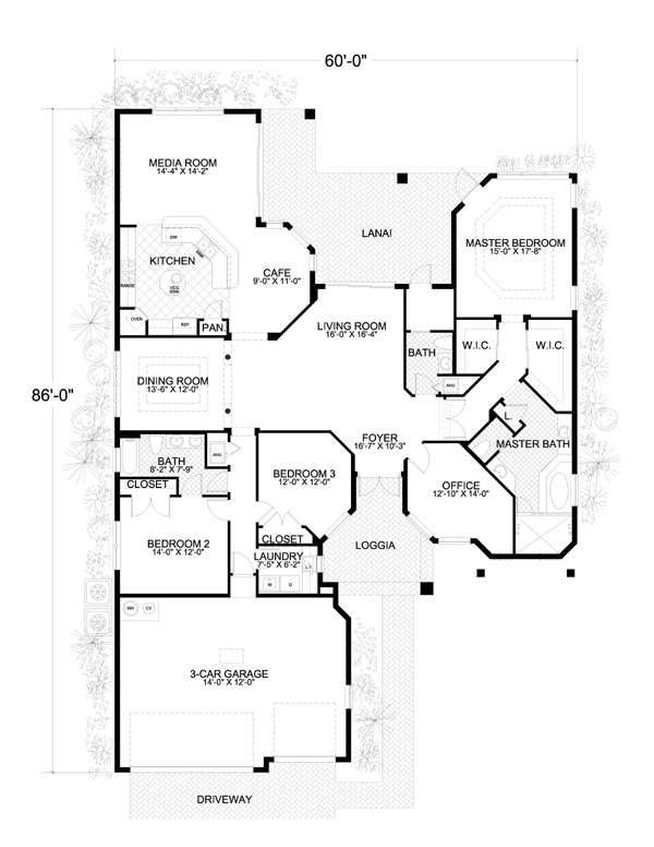 Florida One-Story Level One of Plan 55829