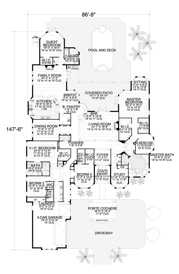 Mediterranean One-Story Level One of Plan 55853