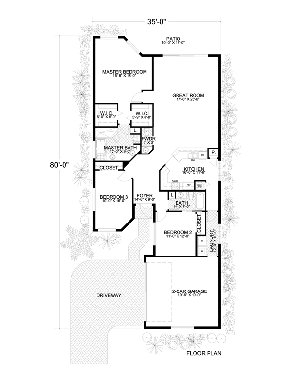 Narrow Lot One-Story Level One of Plan 55861