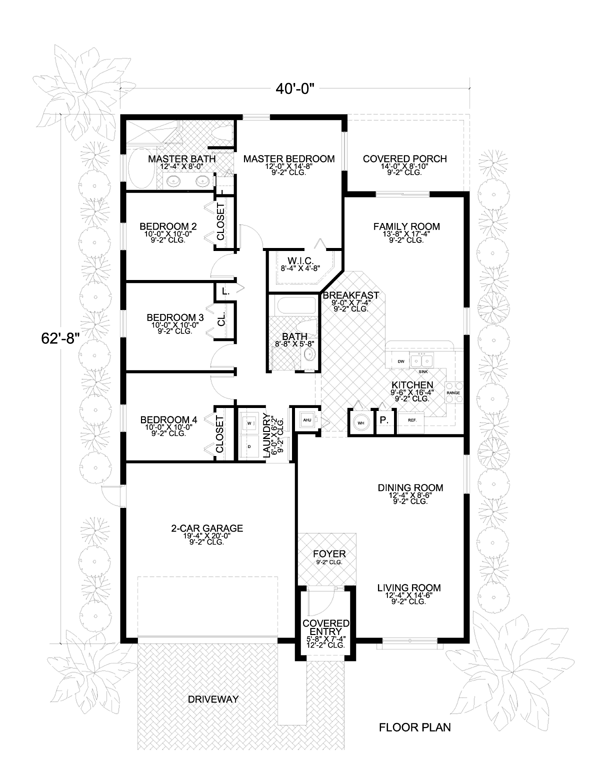 Florida One-Story Ranch Level One of Plan 55862