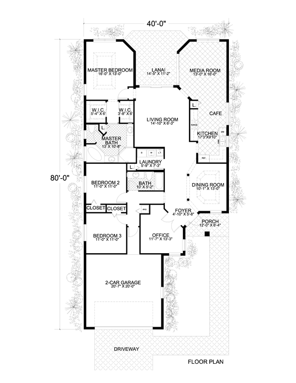 Florida Narrow Lot One-Story Level One of Plan 55870