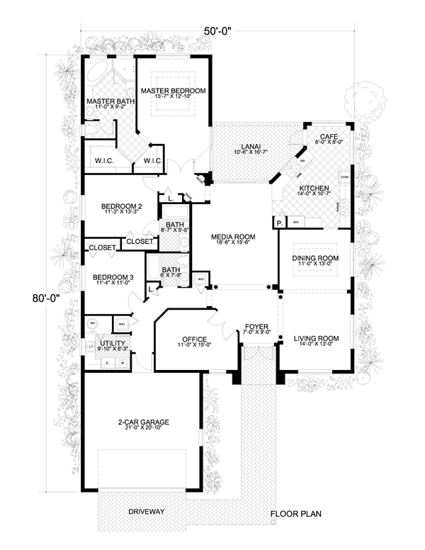 Florida One-Story Level One of Plan 55875
