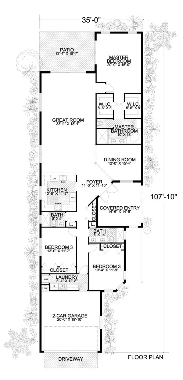 Florida Narrow Lot One-Story Level One of Plan 55877