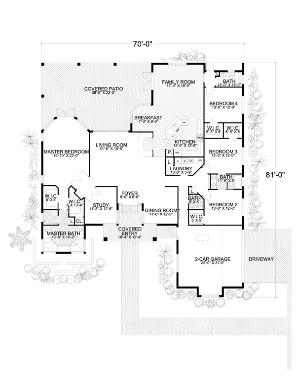 Florida One-Story Level One of Plan 55888