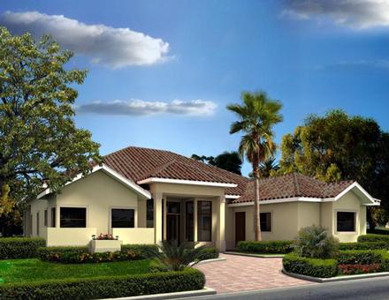 Florida One-Story Elevation of Plan 55888