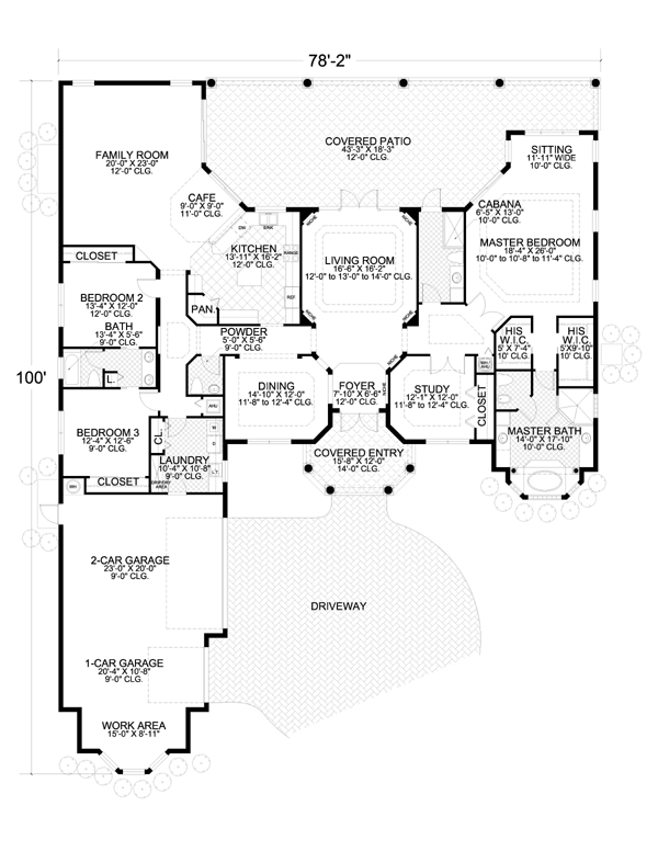 Mediterranean One-Story Level One of Plan 55890