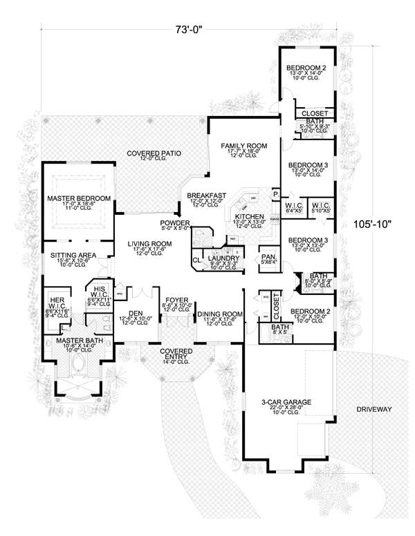 Mediterranean One-Story Level One of Plan 55891