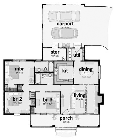 Colonial One-Story Level One of Plan 56010