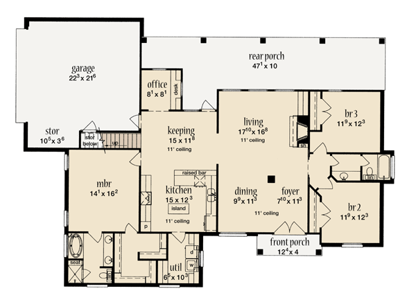 House Plan 56076 - Traditional Style with 1890 Sq Ft, 3 Bed, 2 Bath