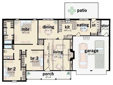 One-Story Ranch Level One of Plan 56087