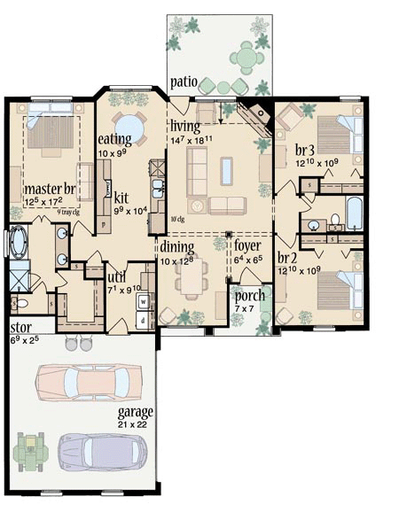 Colonial One-Story Level One of Plan 56091